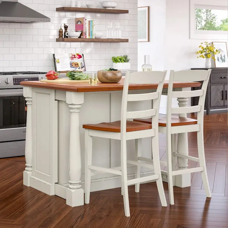Homestyles Monarch 3-Piece Off-White Wood Kitchen Island Set with Drop Leaf Wood Top - 48' x 25' x 36'