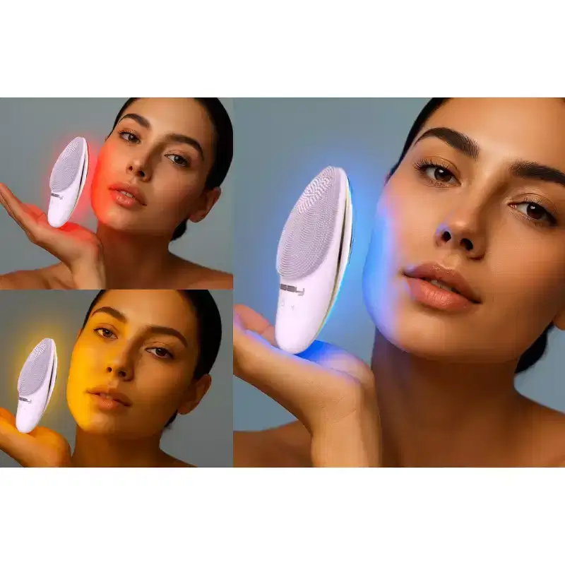 LINSAY Facial Cleansing Brush with LED Skin Therapy Included Super SPA Bundle with Potent anti-aging Serum, USB Cable, Headband and Cosmetic Bag
