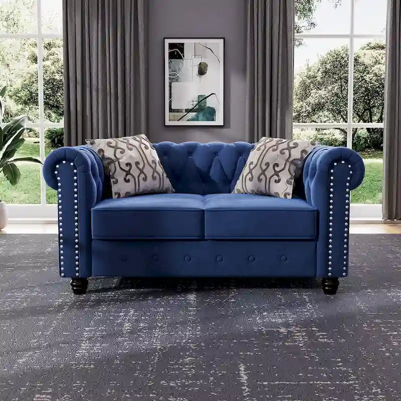 Morden Fort Velvet Chesterfield Loveseat with Button Tufted, Nailhead and Solid Legs for Living Room