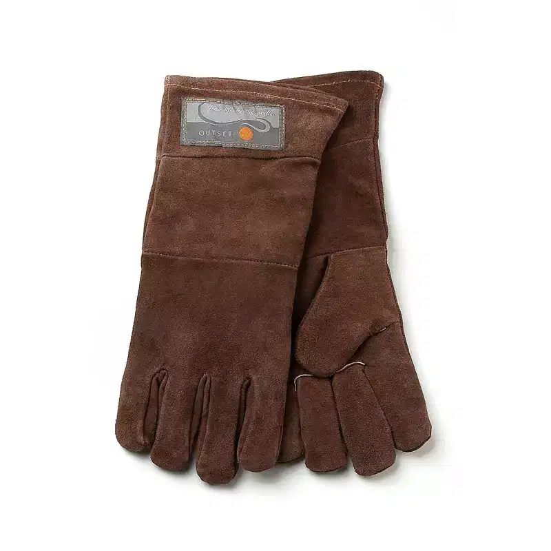 Outset 2pc Leather Grill Oven Mitts Brown