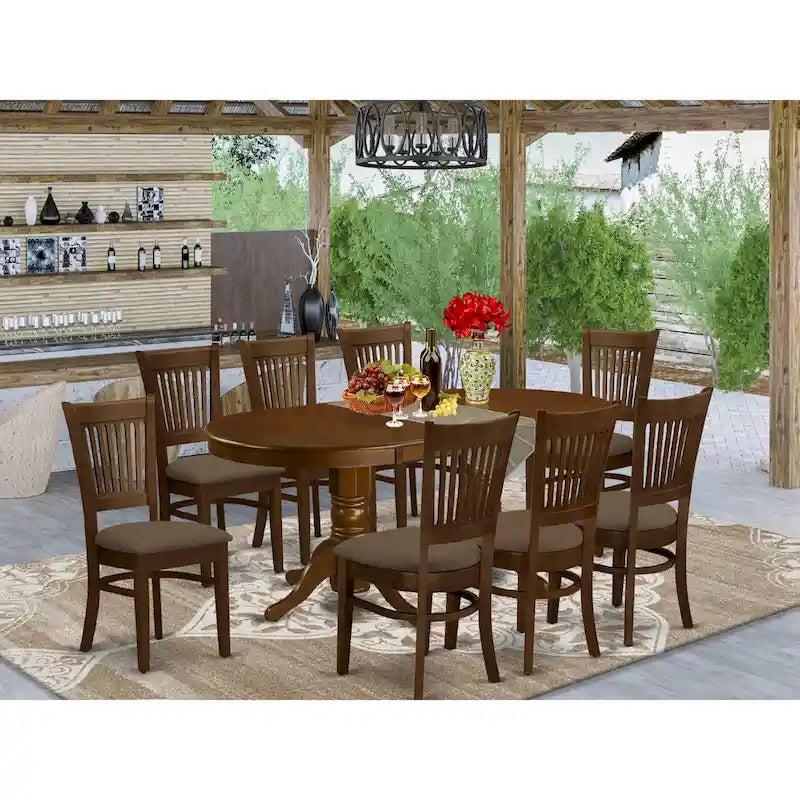 East West Furniture 9 Piece Dining Table Set Includes an Oval Wooden Table and 8 Dining Chairs, Espresso(Seat Type Options)
