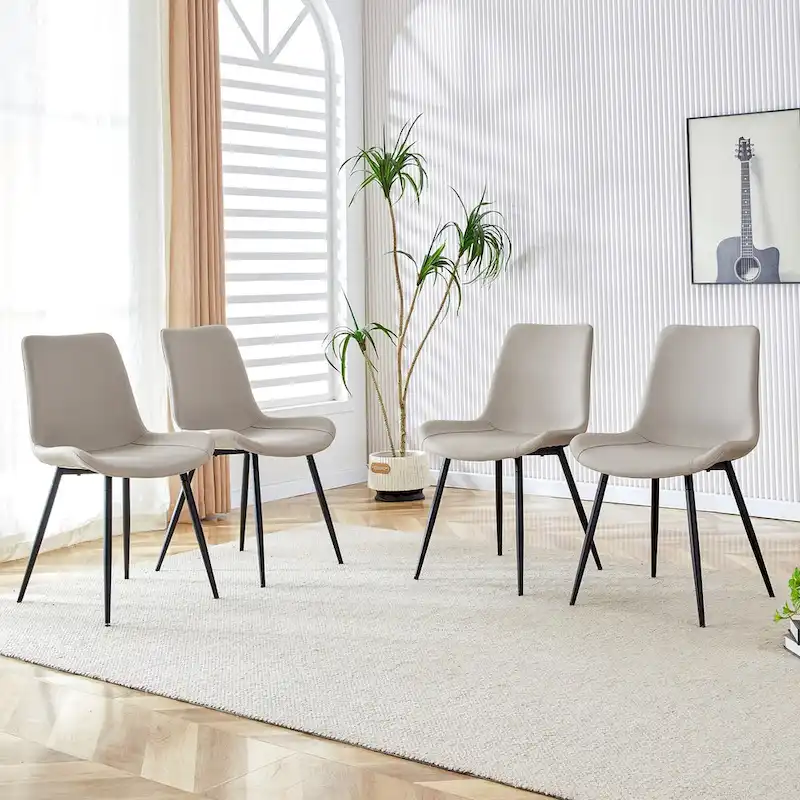 Artificial Leather Backrest Cushion Dining Chair, Black Metal Legs, Curved Widened Cushion Design for more comfort(6 chairs)