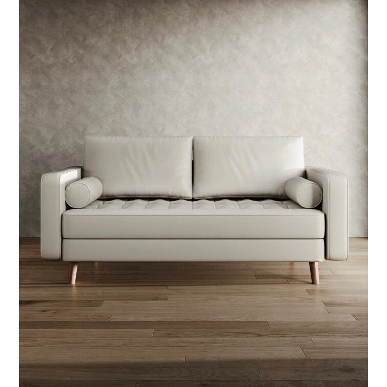 Stateside Mid-Century Square Arm Leather Covered Loveseat Sofa 59