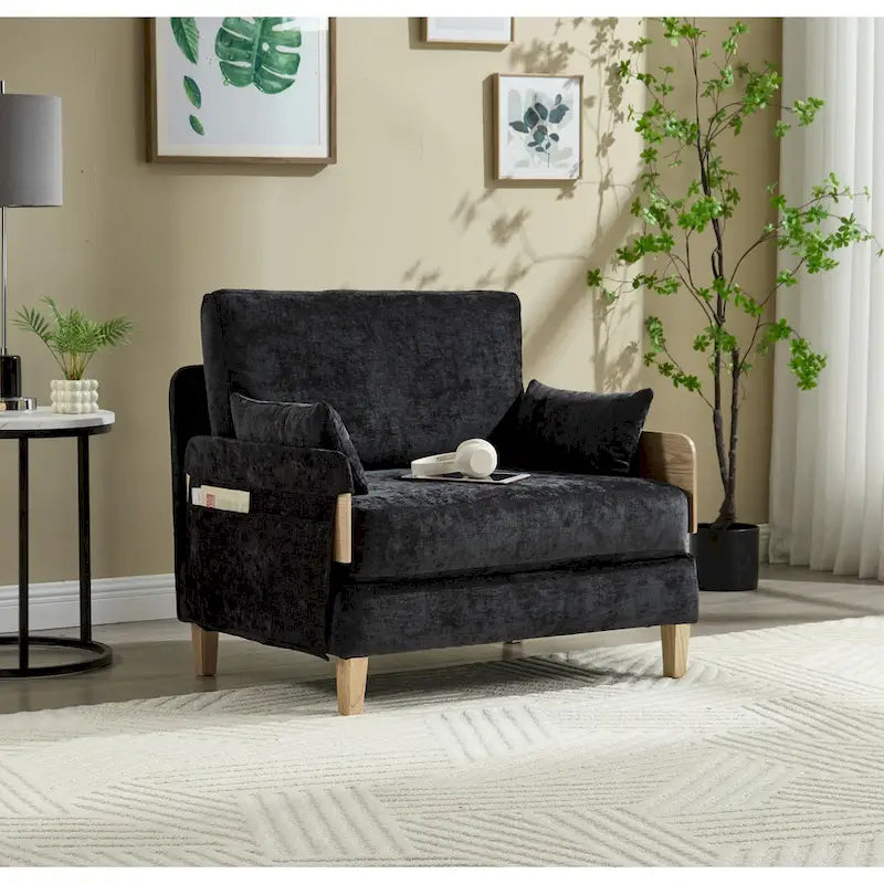 Chenille Upholstered Convertible Sleeper Recliner Foldable Chair Bed with 3 Pillows