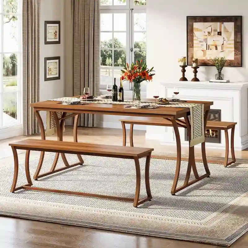 51-inch Rectangle Kitchen Dining Dinner Table with Bench Set for 4-6