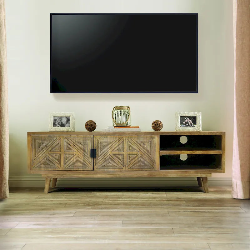 Bidi Mid-Century Modern 56-inch Wood 2-Open Shelf TV Stand by Furniture of America