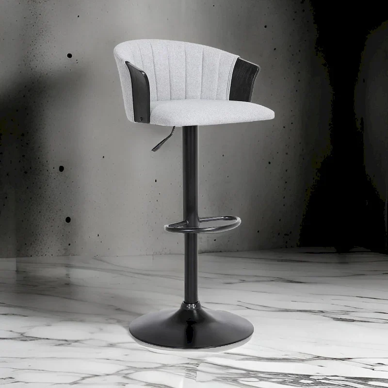 Adjustable Height Swivel Barstool Chair, Light Gray Fabric
