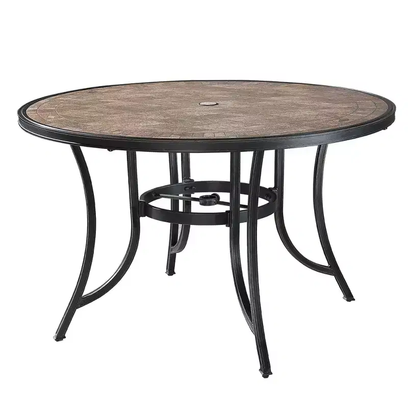 CLIHOME Outdoor 48 Round Porcelain Tile Cast Aluminum Dining Table With Umbrella Hole