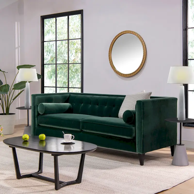 Jack 84 Mid-Century Modern Tuxedo Sofa with Bolster Pillows