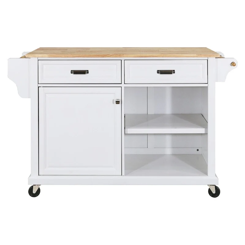 Kitchen Island Cart with Drawers, Adjustable Shelves, Spice Rack and Casters