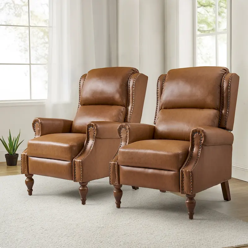 Terri Traditional Vegan Leather Manual Push Back Recliner Set of 2 by HULALA HOME