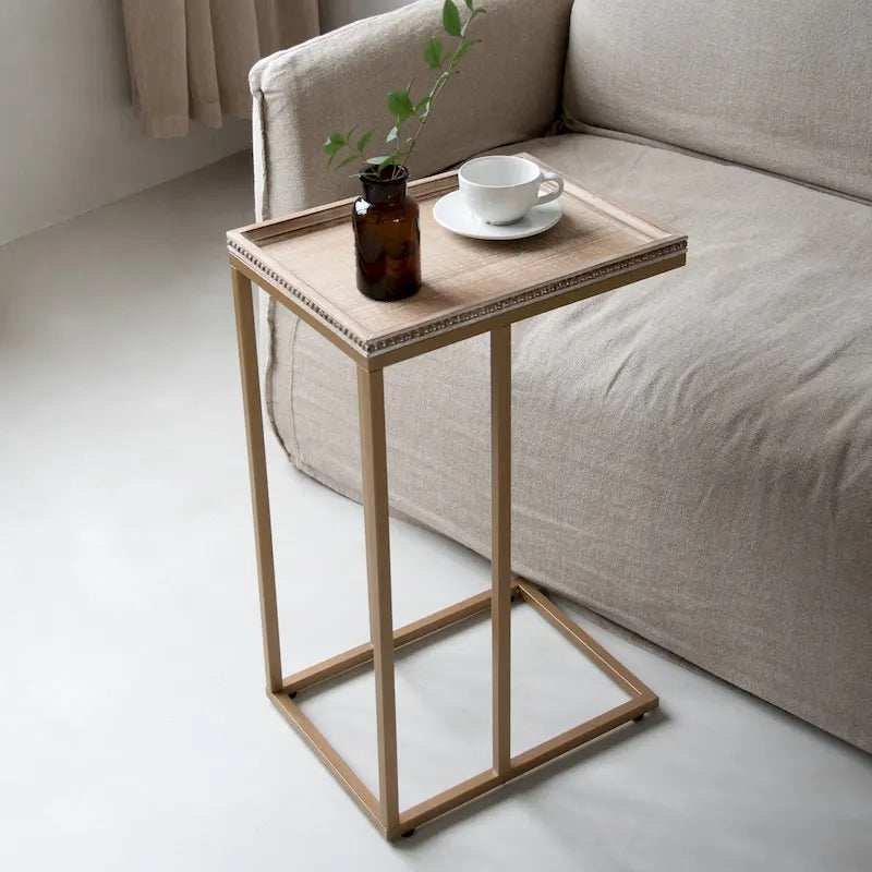 COZAYH Farmhouse C Table End Table, Distressed Beaded Edge Tray Top Side Table