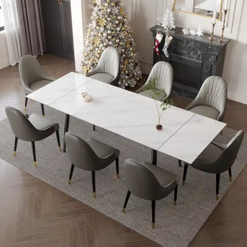 9 - Piece Extendable Sintered Stone Dining Table Dining Set for 8 Person