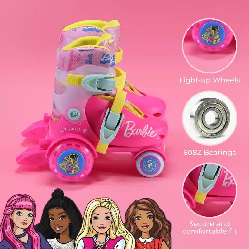 BARBIE Kids Trainer Skates - Light Up Wheels, ABEC 5 Bearings, Durable PVC Material