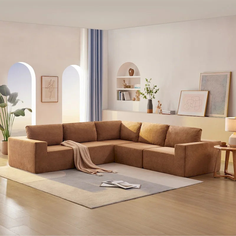 Modular L Shaped Sectional Sofa,Luxury Floor Couch Set,Upholstered Indoor Furniture,Foam-Filled Sleeper Sofa Bed