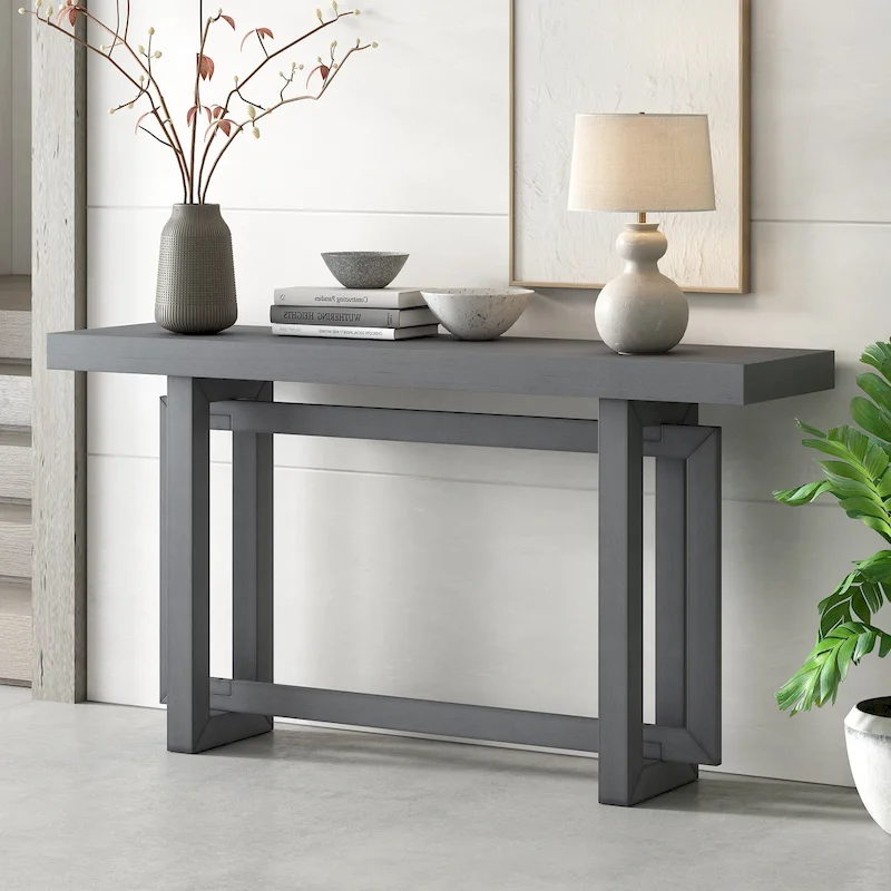 Minimalist Extra Long Entryway Table with Wood Top