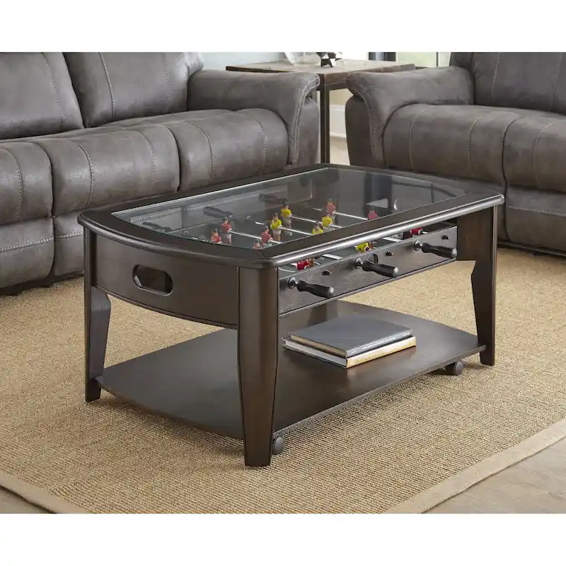 Dark Walnut Wood/Glass Foosball Coffee Table