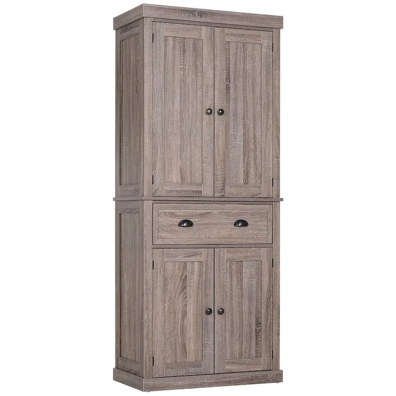 Freestanding Tall Kitchen Pantry Cabinet with Doors Drawer Adjustable Shelves