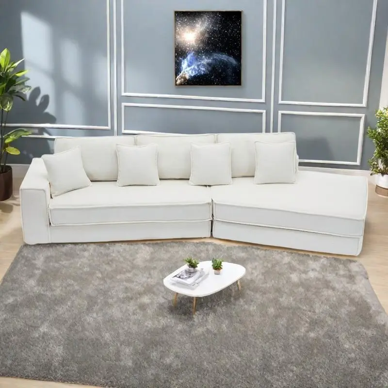 133 Lamb Velvet Convertible Sleeper Sofa with 7 Pillows (3 Back + 4 Throw), Foldable Gaming Bed Design