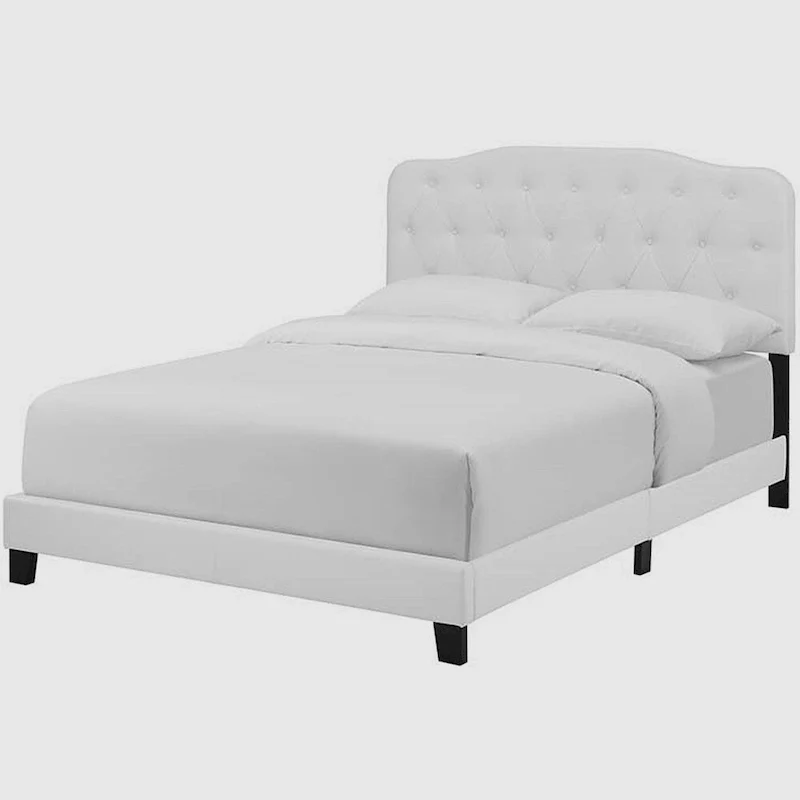 King Leather Platform Bed with Button Tufted Headboard