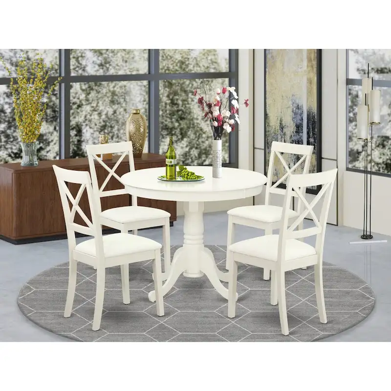 East West Furniture 5 Piece Kitchen Table Set- a Dining Table and 4 Faux Leather Dining Chairs, 36x36 Inch, Linen White