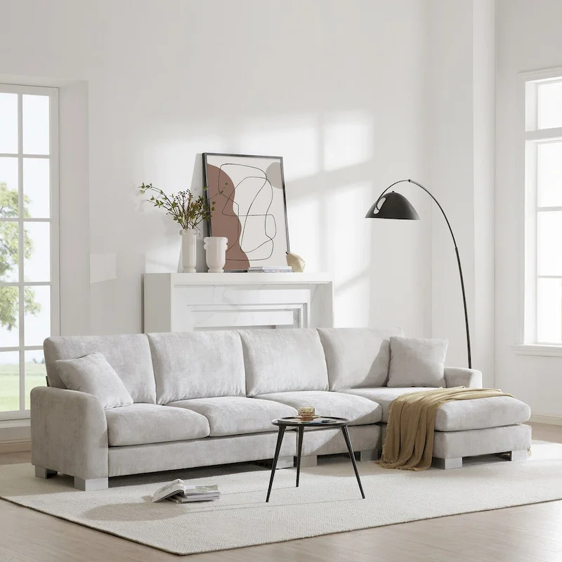 119*55 Oversized Sectional Sofa,L-shaped Luxury Couch Set with 2 Free pillows,5-seat Chenille Indoor Furniture with Chaise