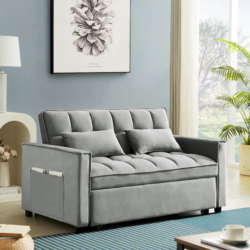 Velvet Convertible Loveseat Sleeper Sofa Couch with 2 Pillows