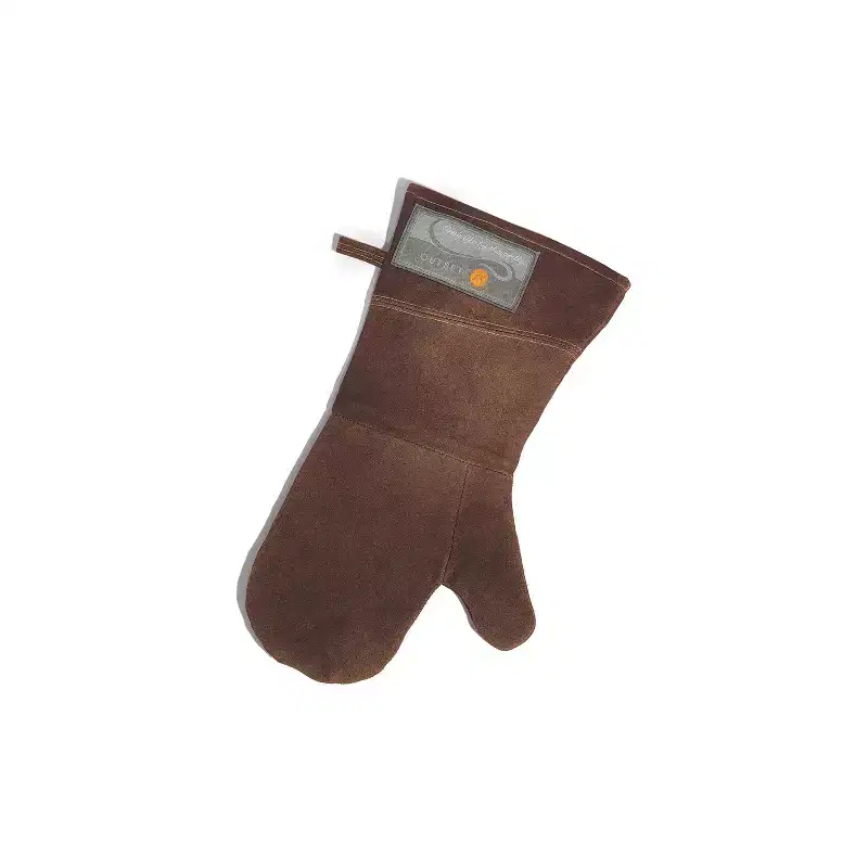 15" Leather Grill Mitt Brown - Outset: Heat Resistant, Kitchen BBQ Glove with Hanging Loop, Modern Traditional Style