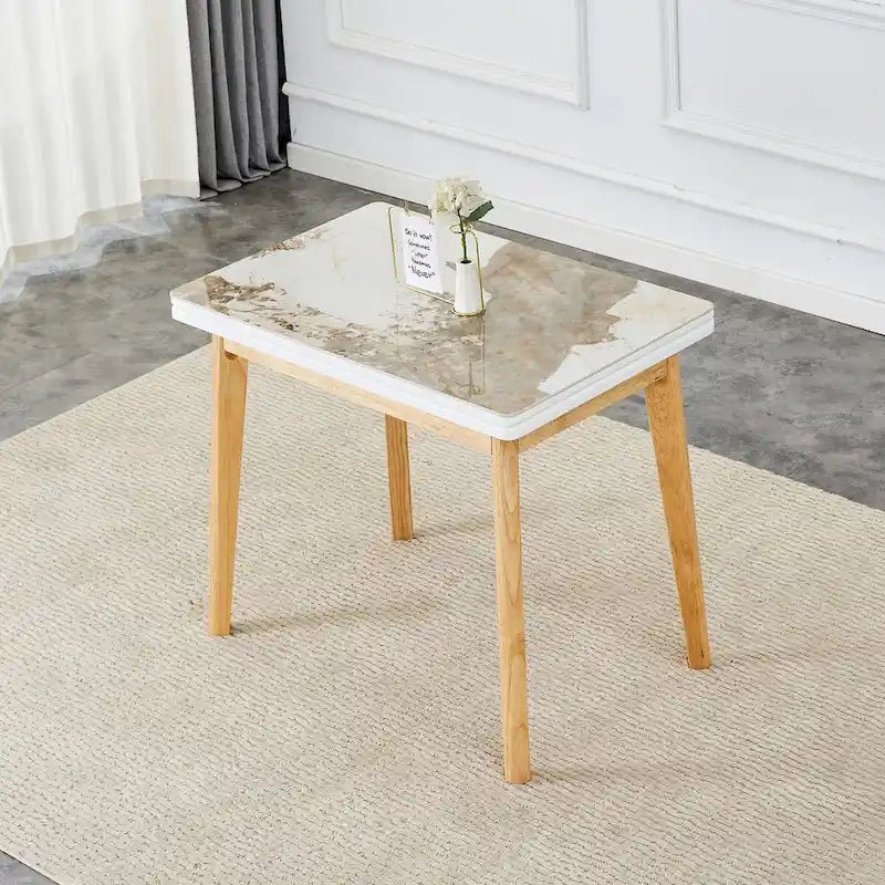 Imitation Marble White Sintered Stone Tabletop With Rubber Wooden Legs,Foldable Computer Desk,Foldable Office Desk