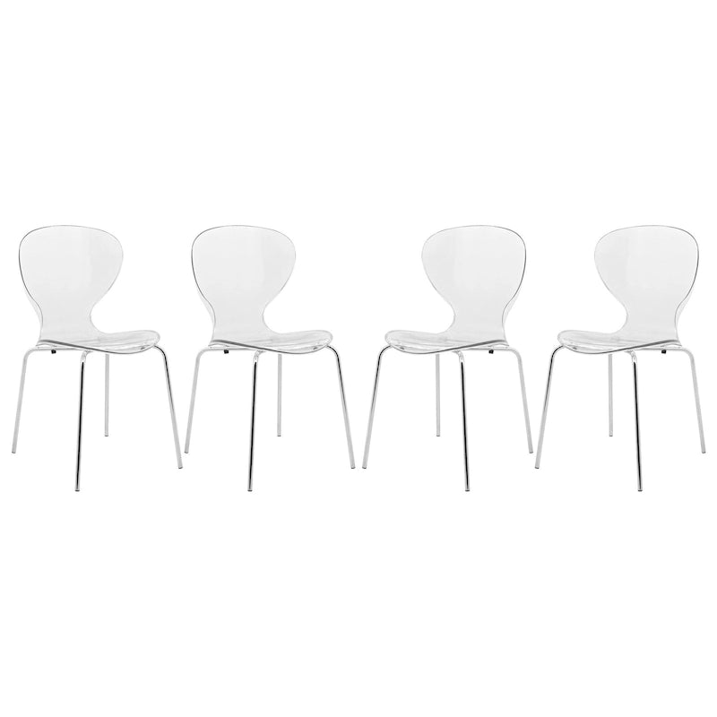 Stackable Plastic Dining Chair with Chrome Legs Set of 4 Transparent Accent Side Chair for Indoor and Outdoor