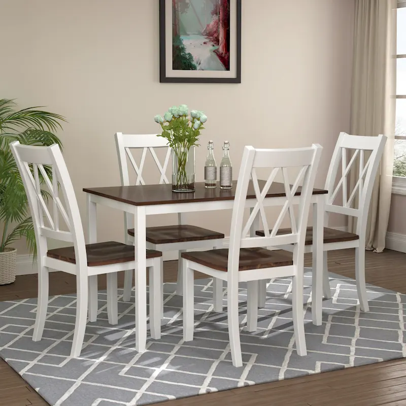 Home Kitchen Table and Chairs Set Farmhouse Kitchen Dining Table Set with Anti-Slipping Protectors and X-Back Chair for Kitchen