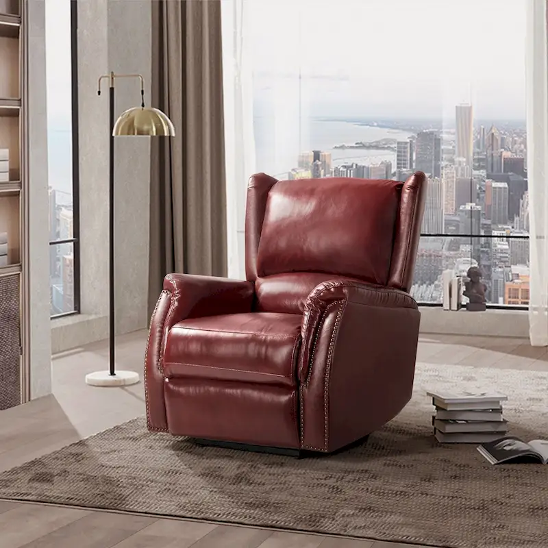 Genuine Leather Power Recliner with USB Port and Wingback Design