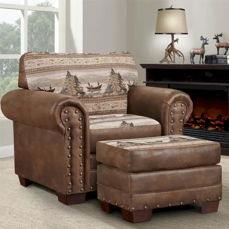 American Furniture Classics Model 8501-00-60 Alpine Lodge Arm Chair with Matching Ottoman