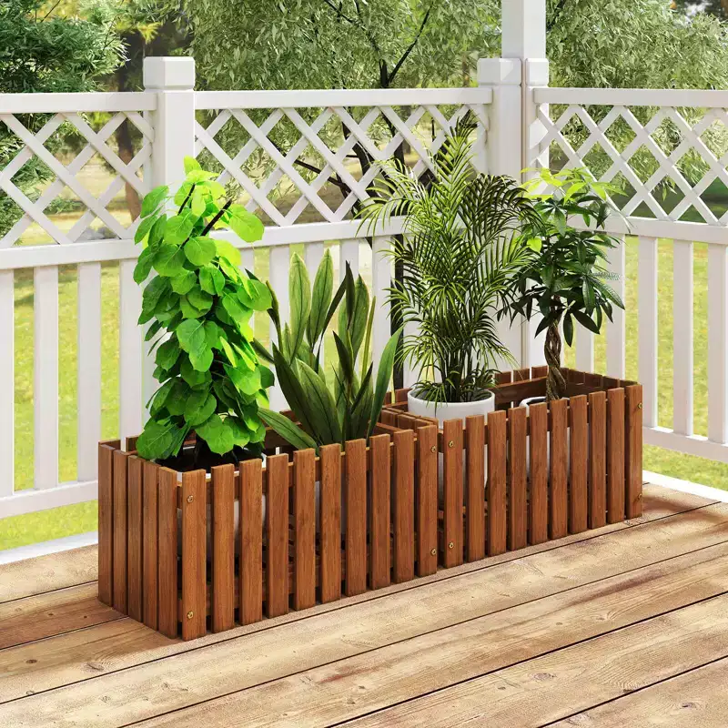 Costway 1/2 PCS Solid wood patio furniture outdoor slat style flower planter box flowerpot