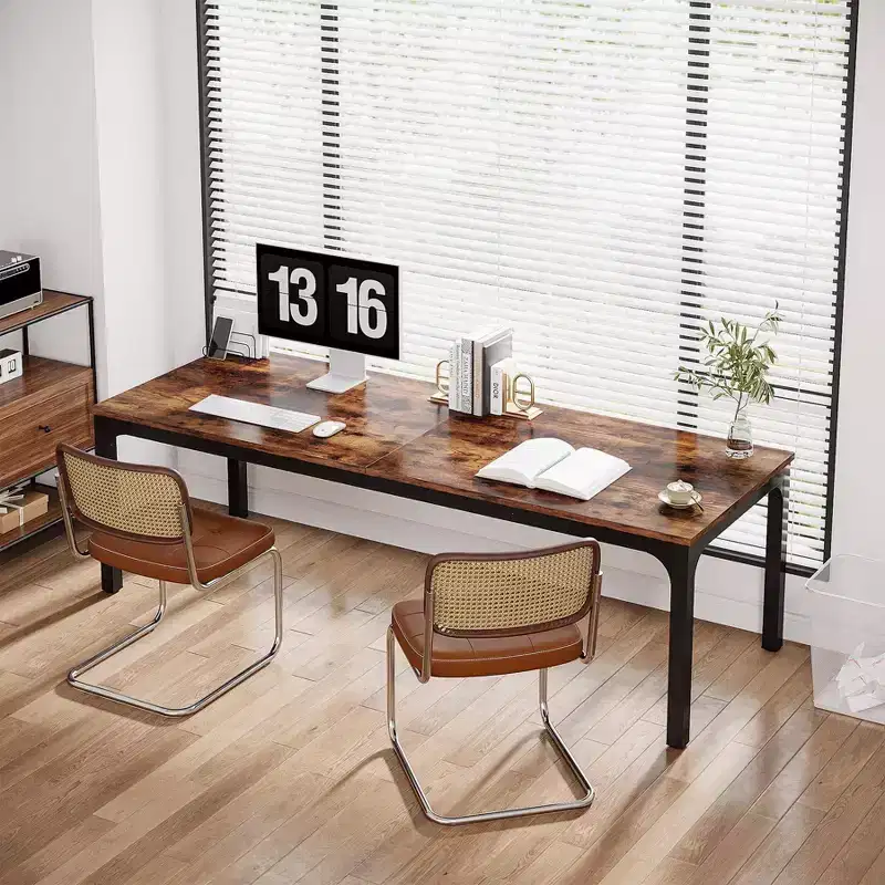 78.7 in Extra Long Computer Desk | Brown & Black | Home Office Workstation