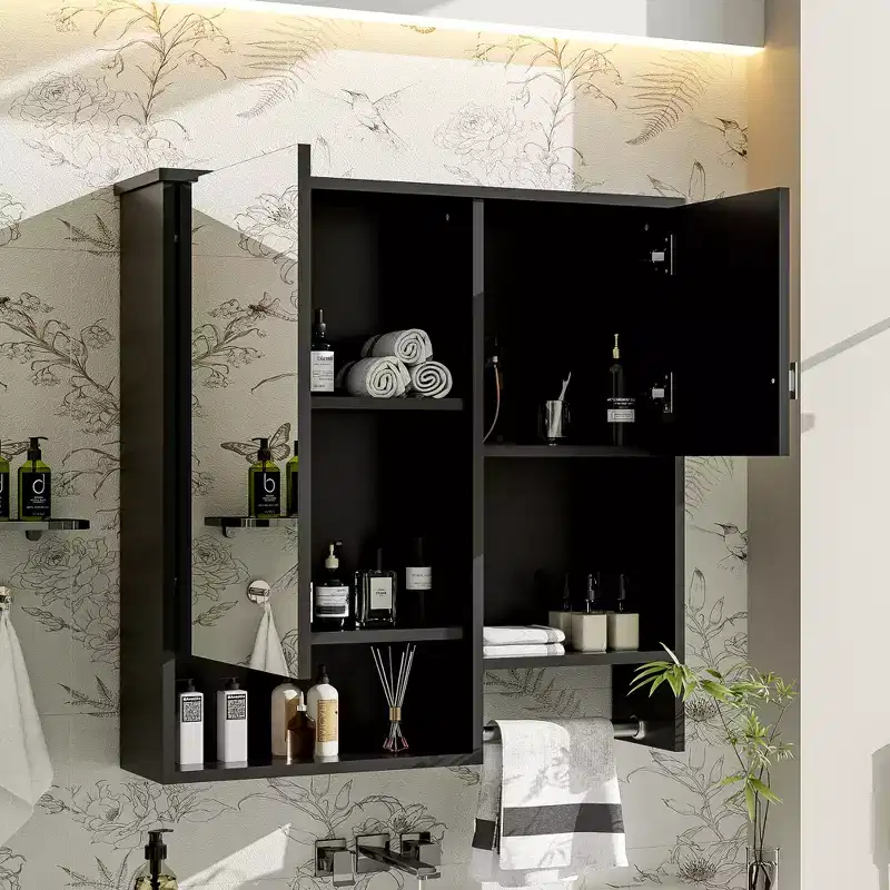 Medicine Cabinet 29'' x 28'' Modern Wall-Mounted, Bathroom Storage with Mirror, Space-Saving Above Toilet, Towel Rack Included