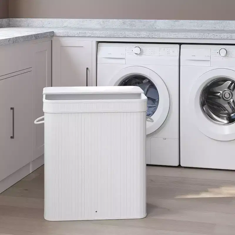 26.4-Gals Laundry Hamper Basket Bamboo Laundry Basket with Lid Removable Machine Washable Laundry Basket, with Handles