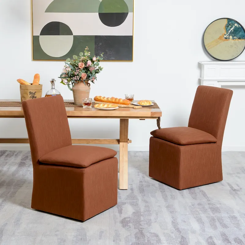 KINWELL 21 Performance Fabric Upholstered Dining Side Chair with Casters (Set of 2)