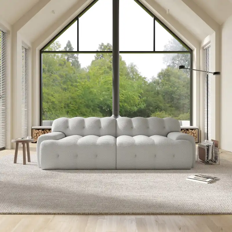 Modern Comfy Couch 3 Seater, Upholstered Floor Sofa 3D Textile Material Cloud Couch for Living Room, Apartment