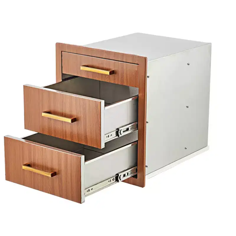 Outdoor Kitchen Drawers 17 W x 20 H x 20 D, Flush Mount Triple BBQ Drawers with Stainless Steel Handle