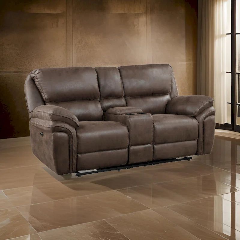 Tony 80 Inch Power Double Recliner Loveseat, Console Cupholders, USB, Brown