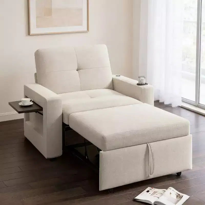 42.5" 3-in-1 Convertible Sleeper Chair with Adjustable Backrest, USB Ports and Cup Holder