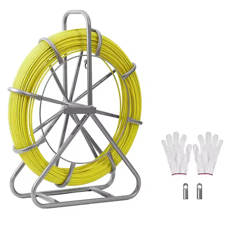 VEVOR Fish Tape Fiberglass, 500FT 6.3MM, Duct Rodder Fishtape Wire Puller with Stand, 1/4-In Cable Running Rod,Marked Every 5 Ft,Non-Conductive,Yellow