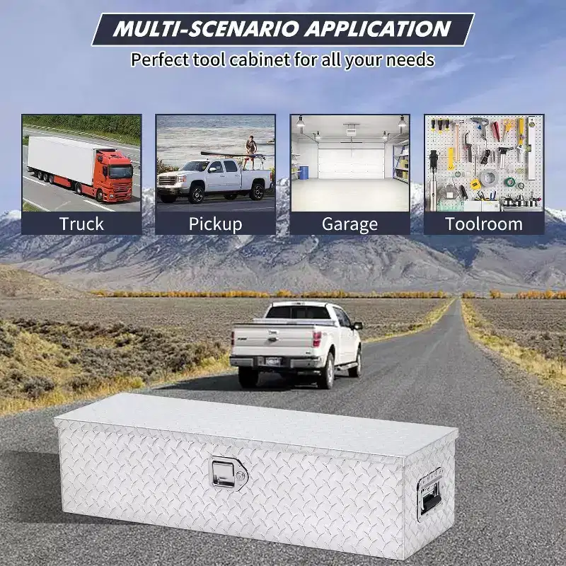Heavy Duty Aluminum Truck Tool Box 39x13x13, Diamond Plate Storage Chest with Sliding Shelf, Lock & Keys, Waterproof Organizer for Pickup, Silver