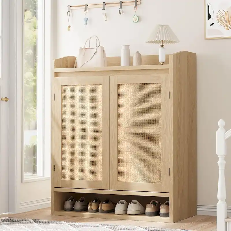 Rattan Shoe Cabinet with 2 Doors