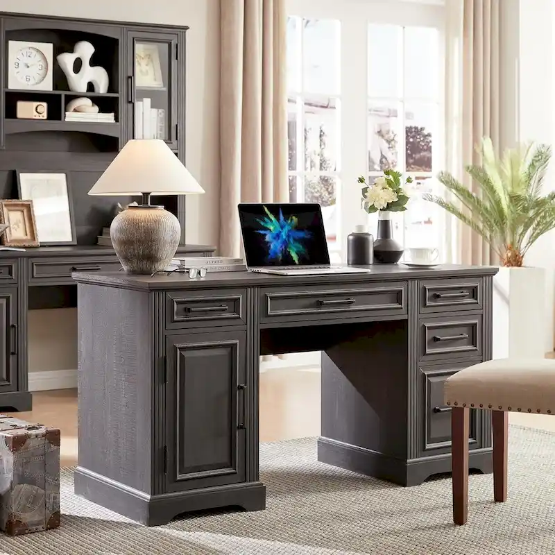 58 Large Computer Desk with Drawers, Embossed Texture Office Desk