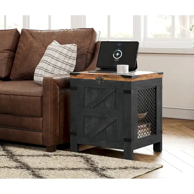 WAMPAT Lift Top End Table,Nightstand with Rustic Lock