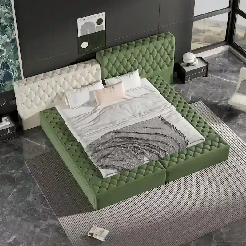 King Special-shaped Upholstered Platform Bed with Storage