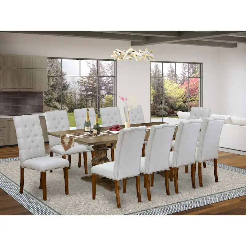 East West Furniture 11 Piece Kitchen Table Set- a Dining Table and 10 Linen Fabric Parson Chairs(Finish Options)