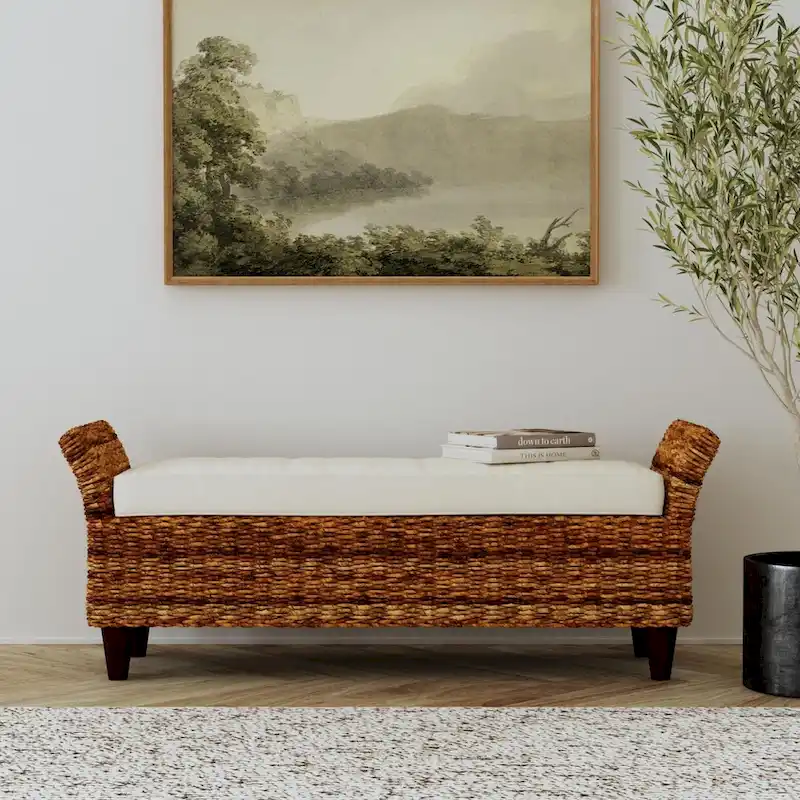 Woven Natural Abaca Bench With Cushion by